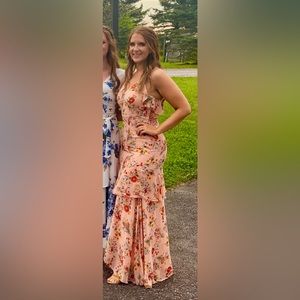 Blush Pink Floral Ruffled High-Low Maxi Dress- Large